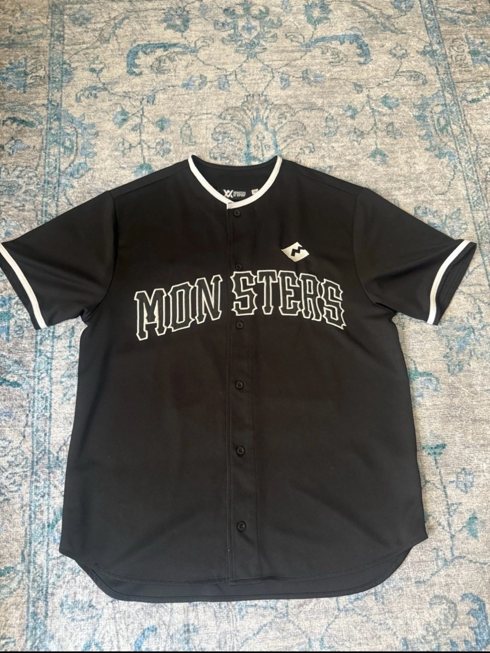 MONSTERS Black Button-Down Baseball Shirt